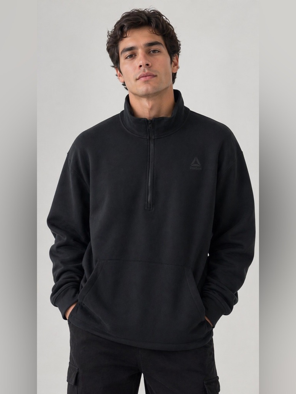 Reebok Black 3XL Quarter Zip Pullover Oversized Athletic Cozy